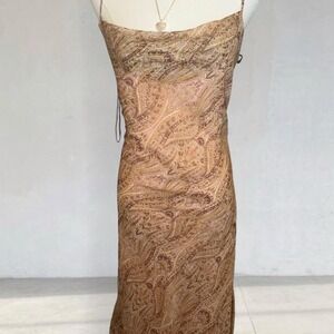 Y2K Paisley Slip Midi Dress Beige Tan Forever 21 Size M